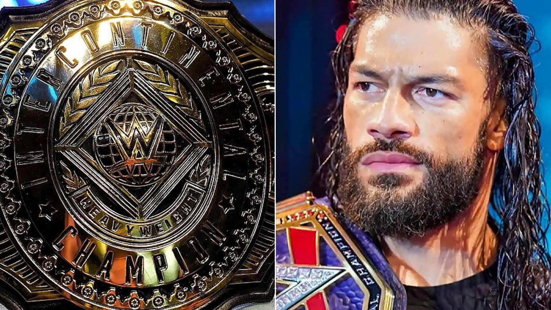 Intercontinental Title (left), Roman Reigns (right)