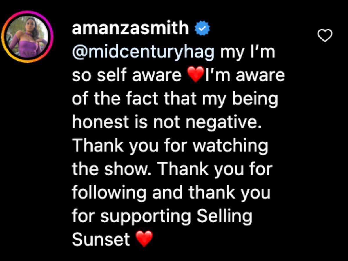 Amanza Smith blocks Selling Sunset co-star Chrishell Stause (Image via Instagram/@amanzasmith)