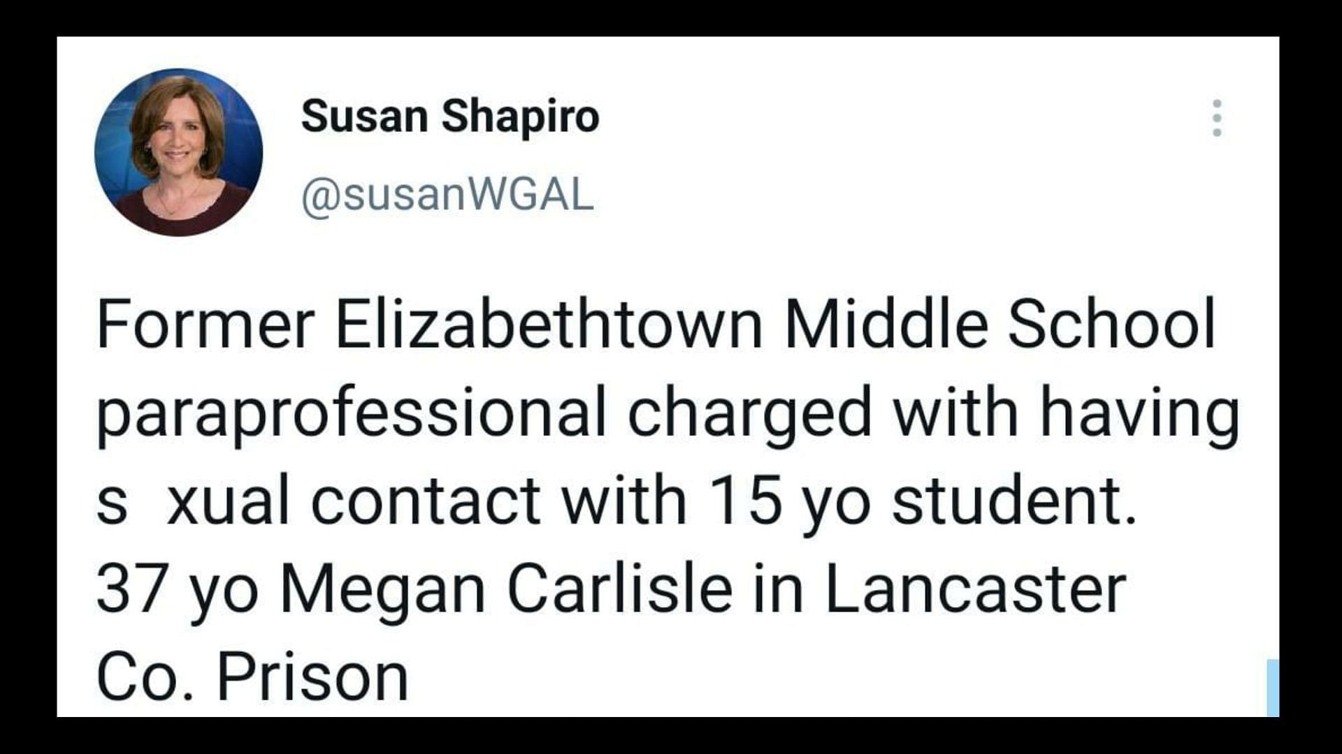 Carlisle allegedly sent explicit images and video of herself to the 15-year-old student, (Image via Susan Shapiro/Twitter)