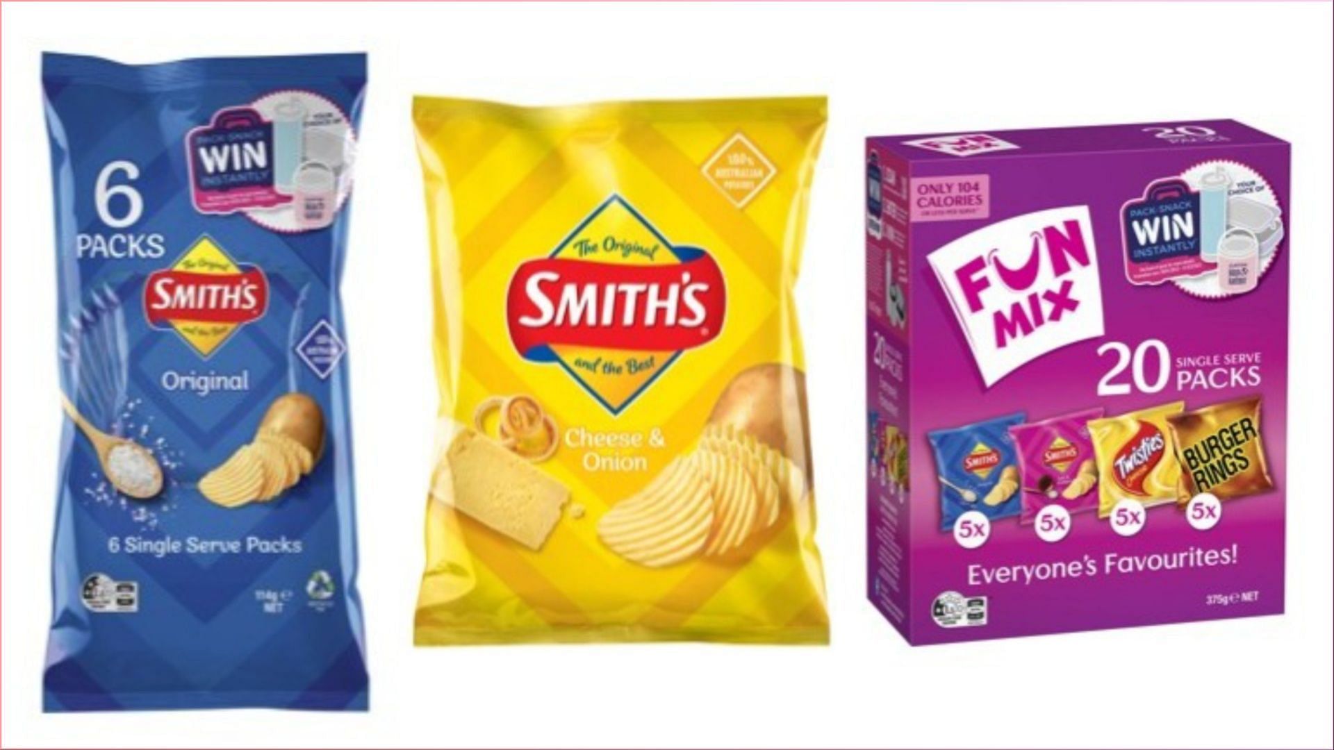 The Smith&#039;s Original and Cheese and Onion chip packets may be contaminated with plastic pieces (Image via Food Standards Australia &amp; New Zealand)