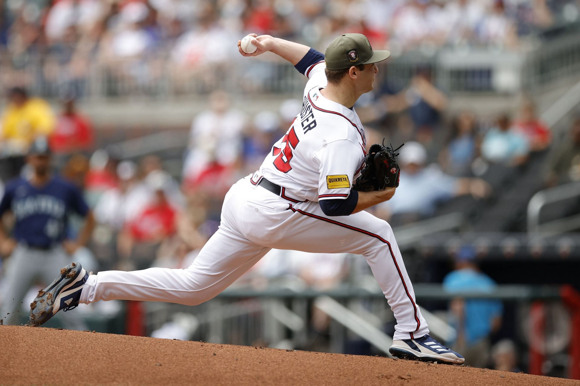 Jared Shuster #45 of the Atlanta Braves pitches in the first inning