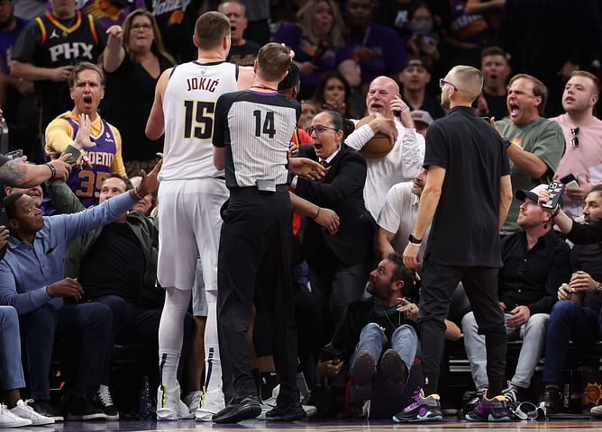 Did Matt Ishbia flop on the sidelines during his interaction with Nikola Jokic?