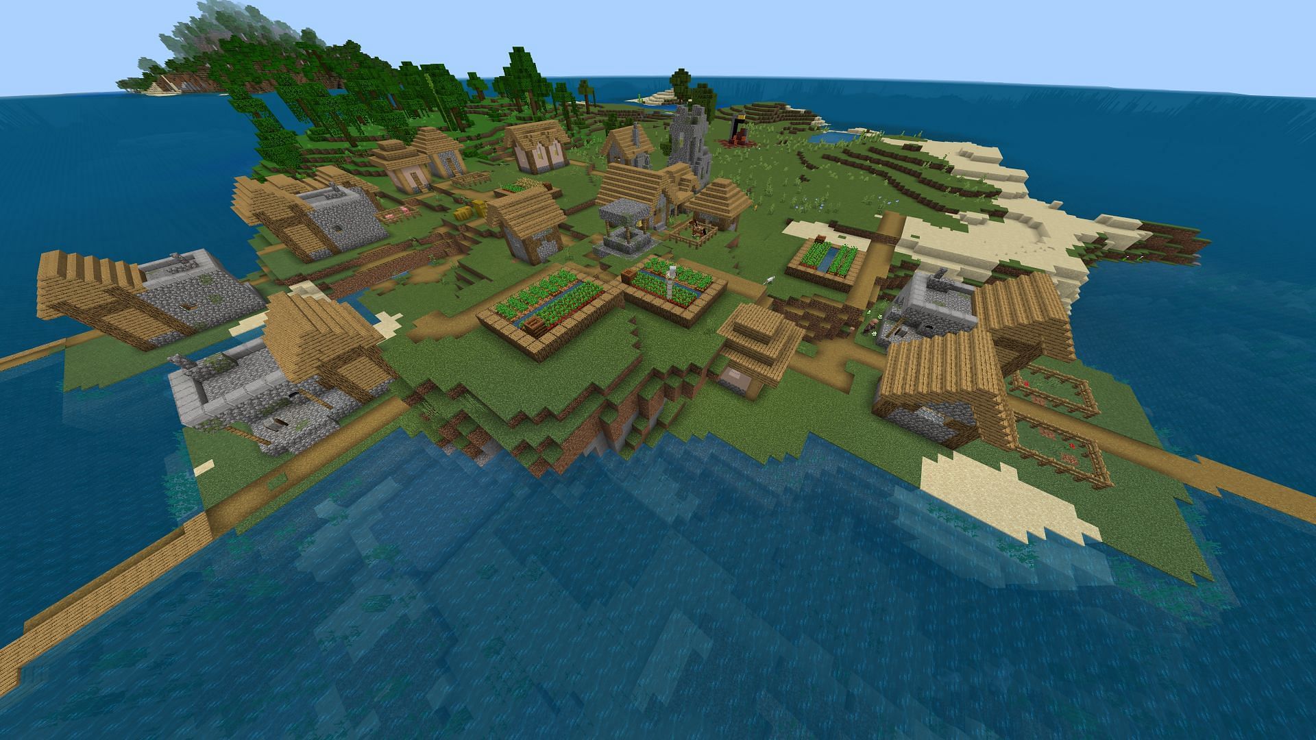This Minecraft seed&#039;s island spawn is a great location for diamonds and other goodies (Image via Mojang)