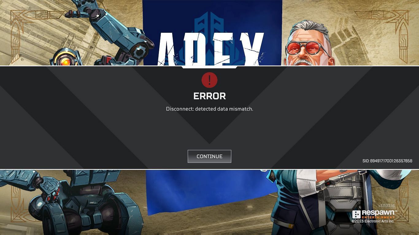 Error message in Apex Legends (Image via EA)