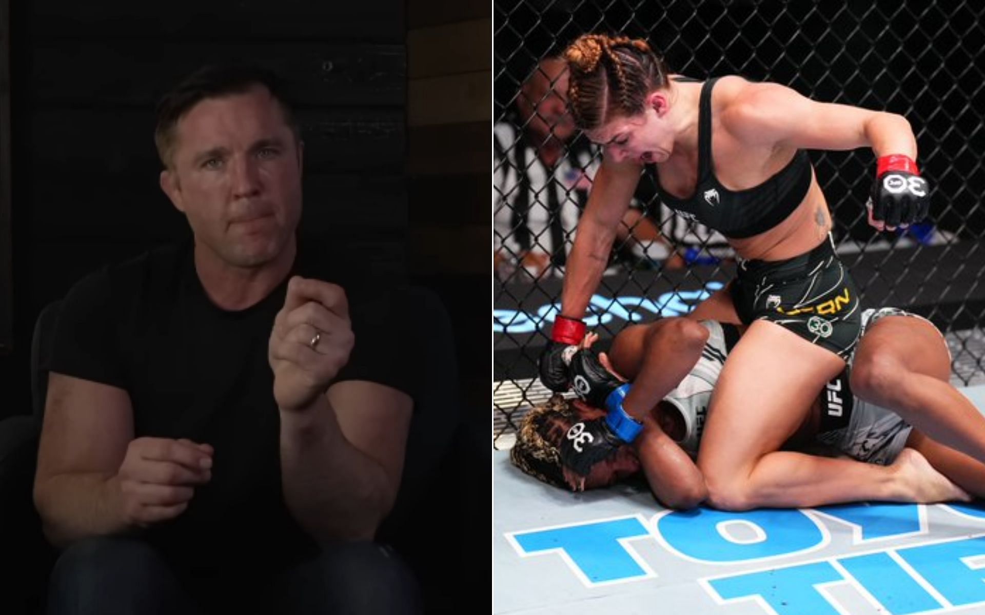 Chael Sonnen [Left], and Mackenzie Dern vs. Angela Hill [Right] [Photo credit: Chael Sonnen - YouTube, @ufc - Twitter] 