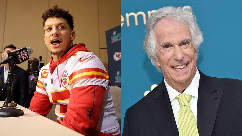 Patrick Mahomes gives Henry Winkler a personalized Kansas City Chiefs jersey