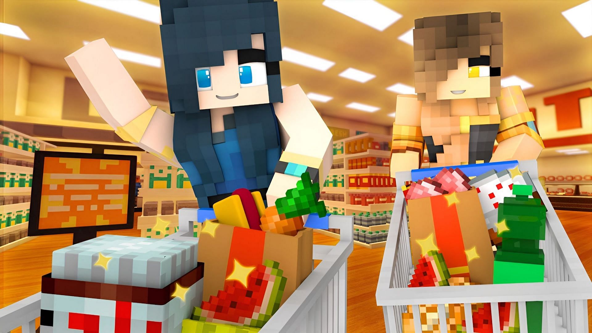 Grocery stores make for wonderful builds in Minecraft (Image via Youtube/ItsFunneh)