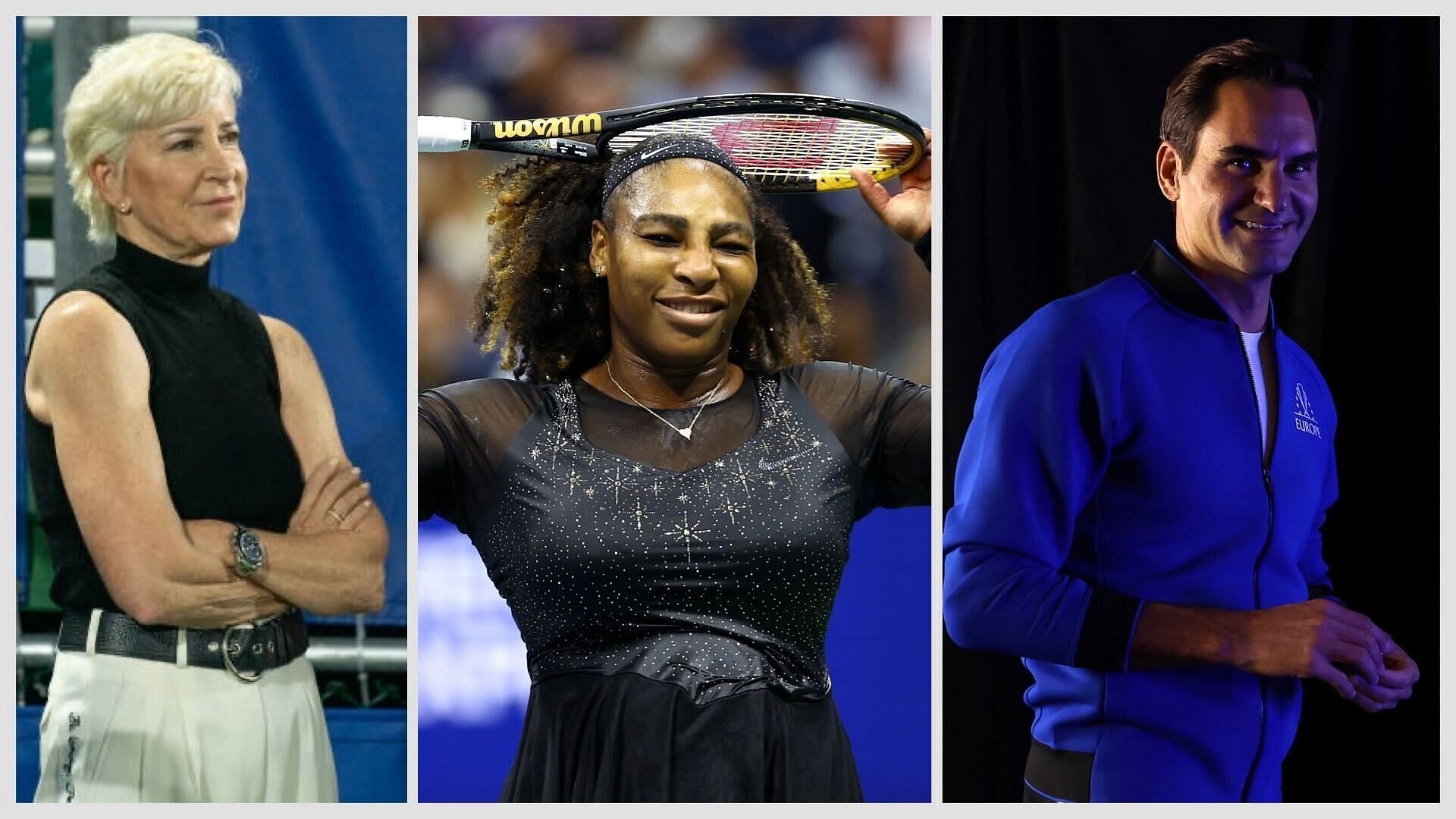 Chris Evert (L), Serena Williams (M) and Roger Federer (R)