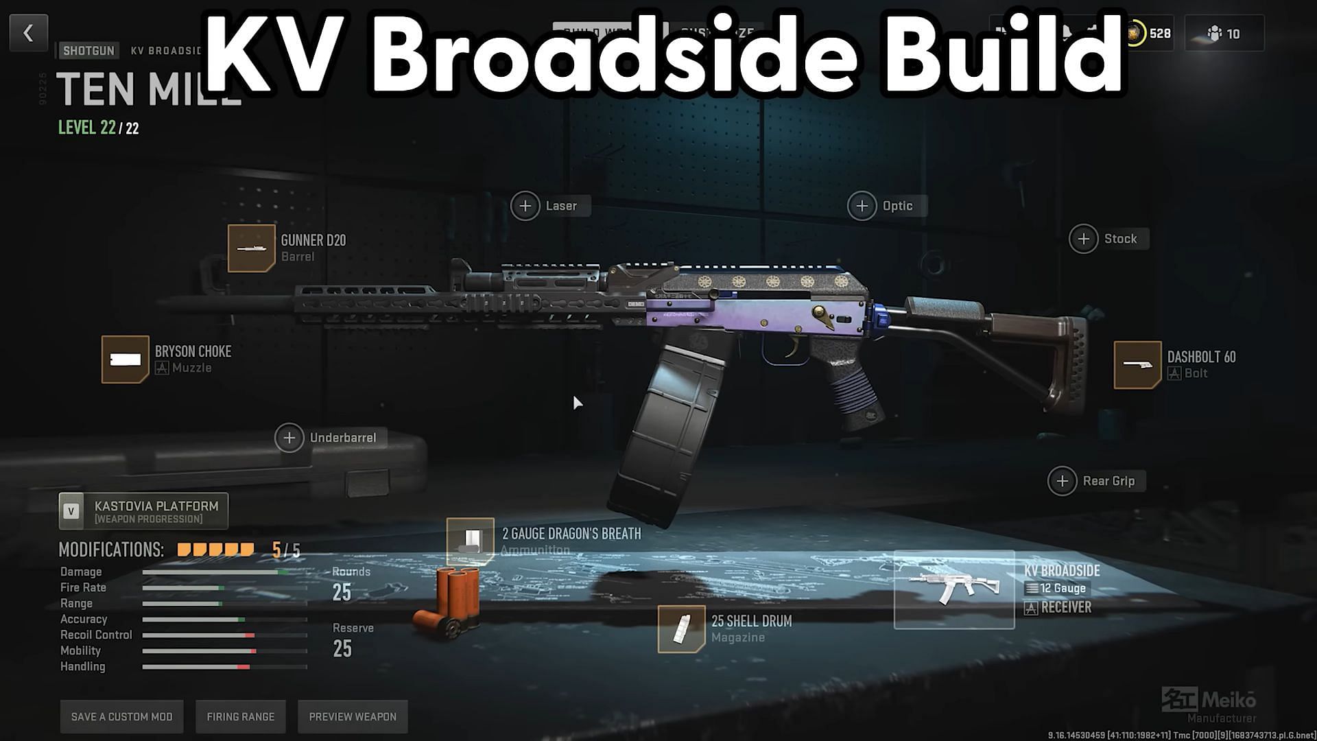 KV Broadside loadout for DMZ&#039;s Koschei complex (Image via Activision and YouTube/MrDalekJD)