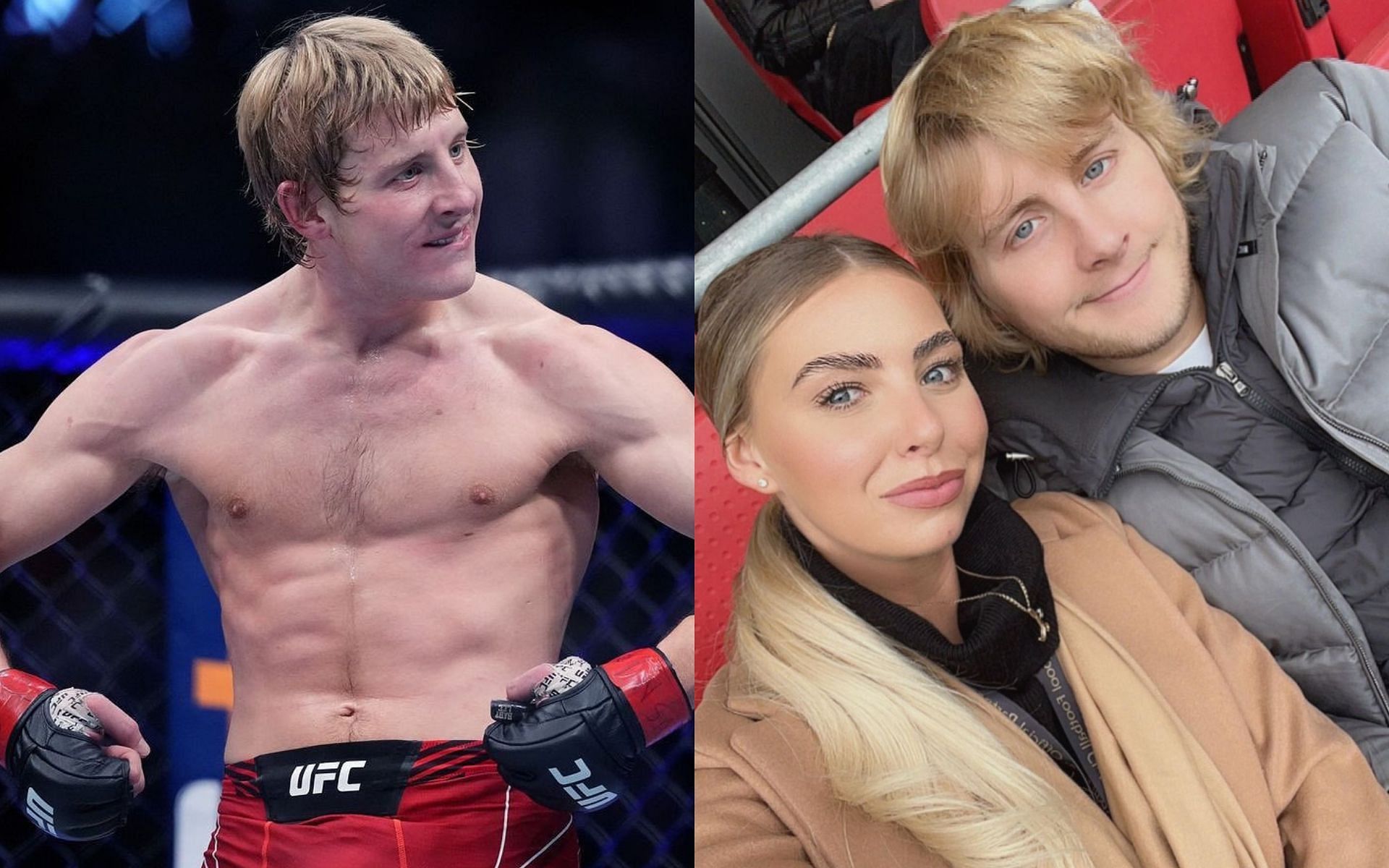 Paddy Pimblett (Left); Pimblett with Laura Gregory (Right) [*Image courtesy: left image via @theufcbaddy and right image via @lauragregory1996x Instagram]