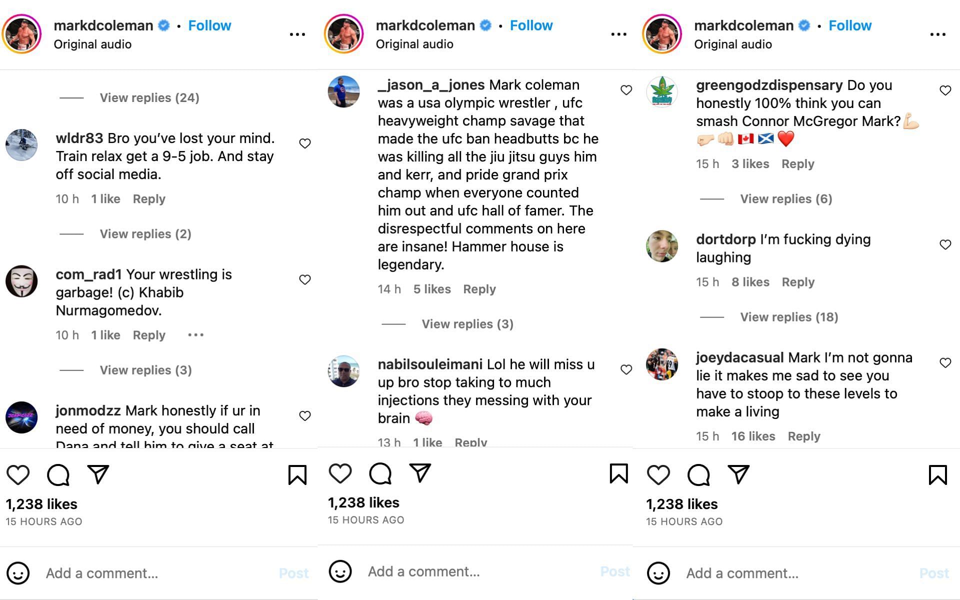 Replies to Mark Colman&#039;s Instagram post calling out Conor McGregor [Image courtesy: @markcoleman (Instagram)]