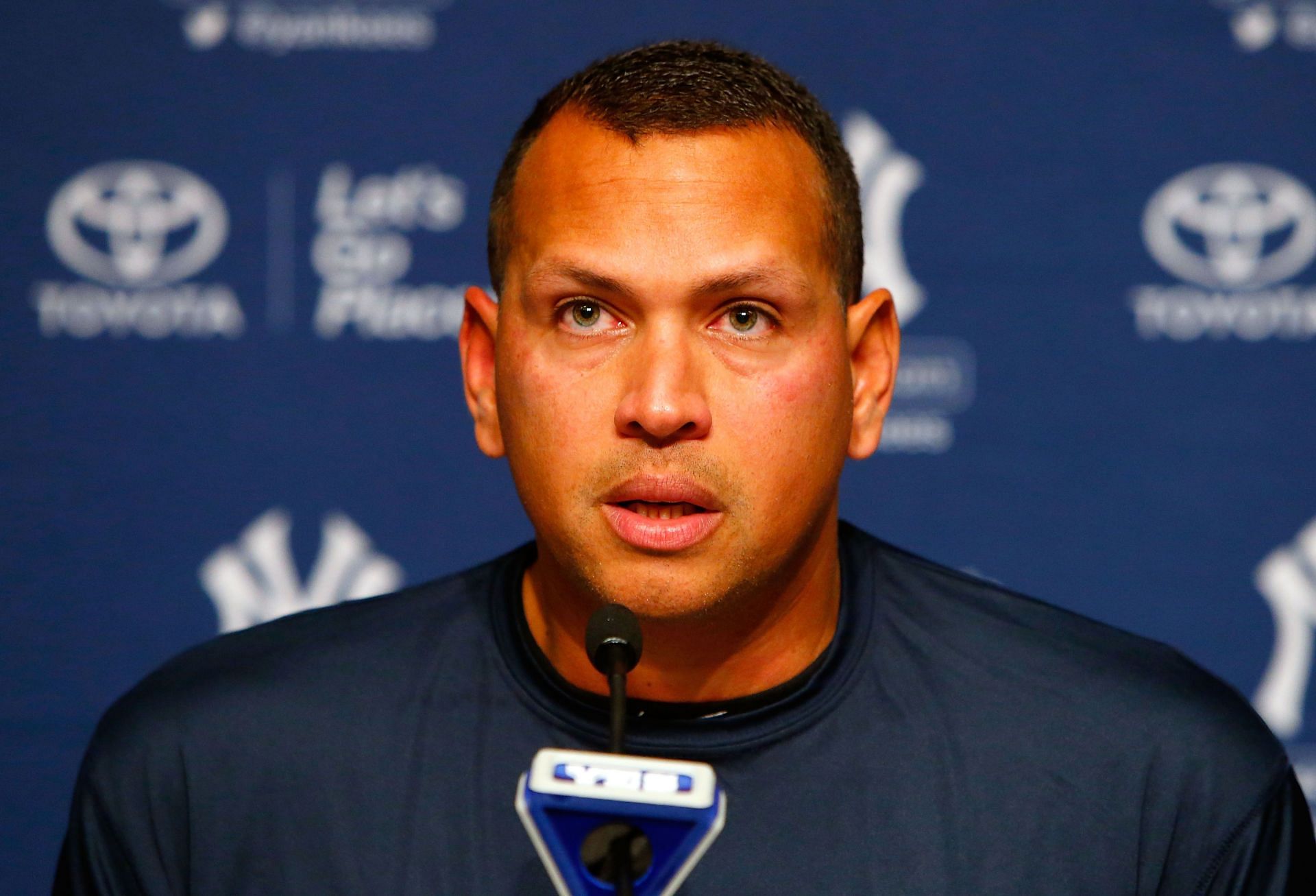 Alex Rodriguez speaks during a news conference on August 7, 2016 at Yankee Stadium in the Bronx borough of New York City.