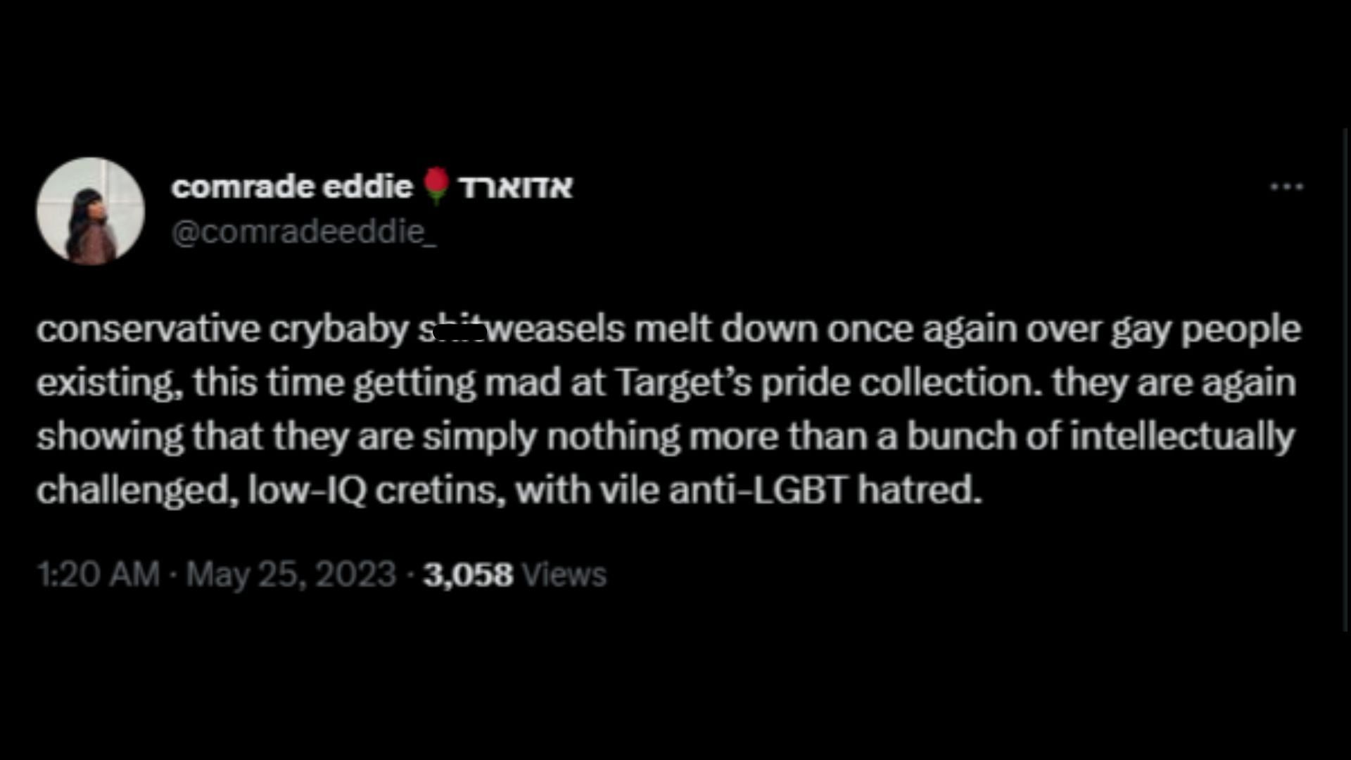 Screenshot of a Twitter user remarking on the retail store pulling off some of its pride collection.