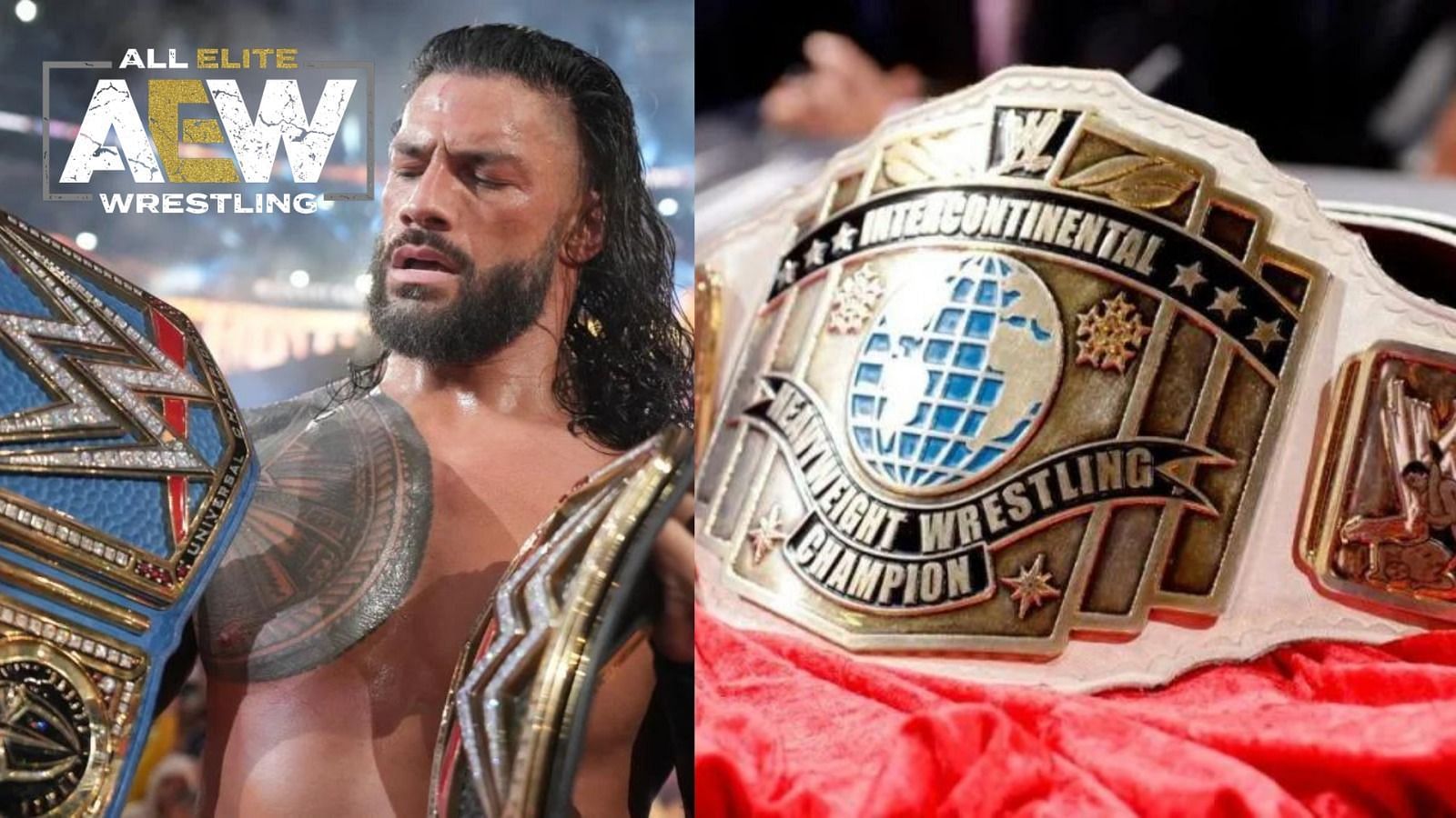 Roman Reigns the current Undisputed Universal Champion and the IC Championship Belt