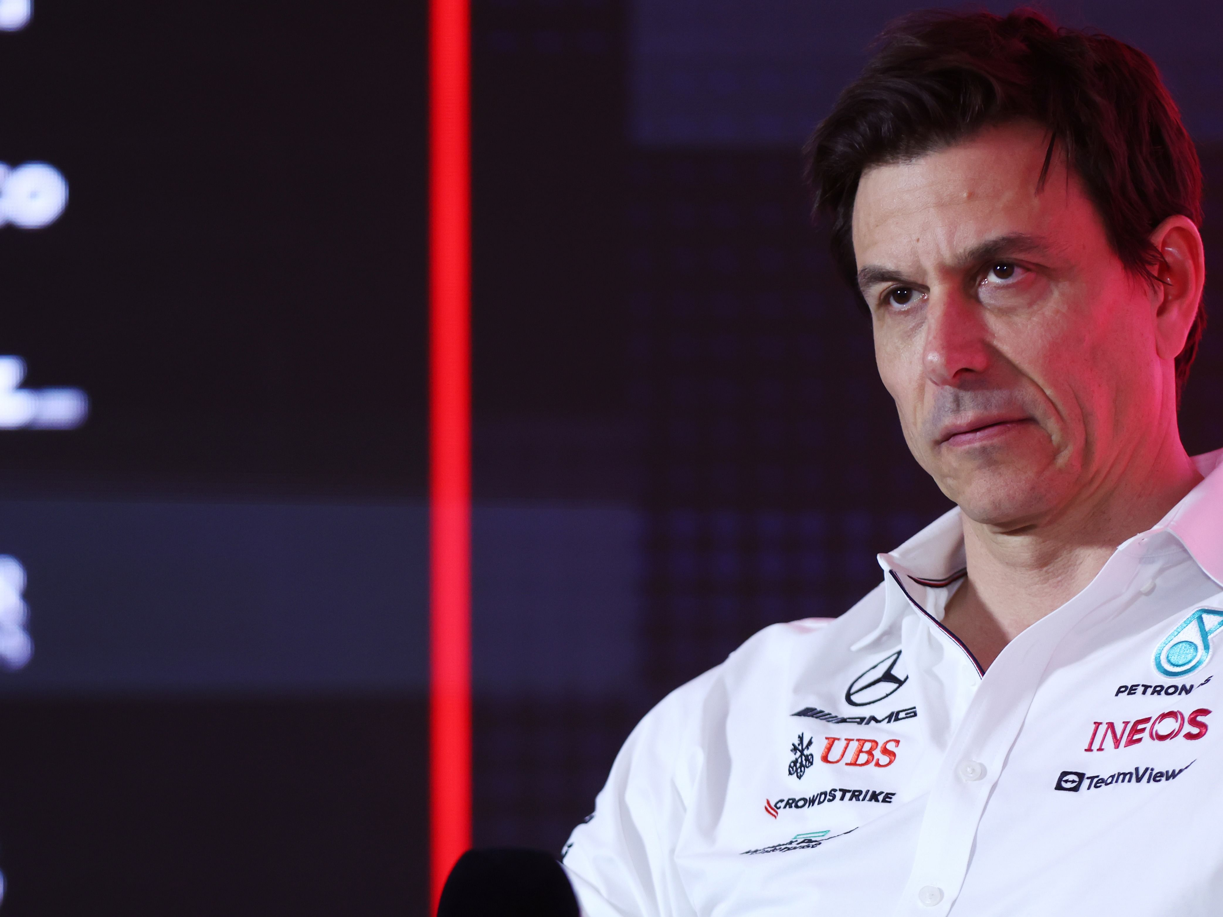 Mercedes GP Executive Director Toto Wolff attends the Team Principals Press Conference during day one of 2023 F1 Testing at Bahrain International Circuit. (Photo by Dan Istitene/Getty Images)