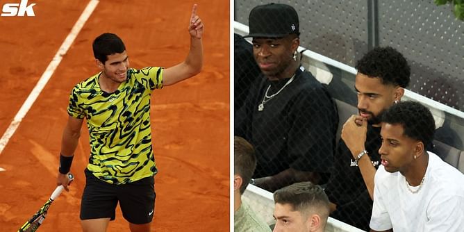 Real Madrid fan Carlos Alcaraz happy but nervous over "giants" Vinicius Jr. and Rodrygo visiting him at Madrid Open
