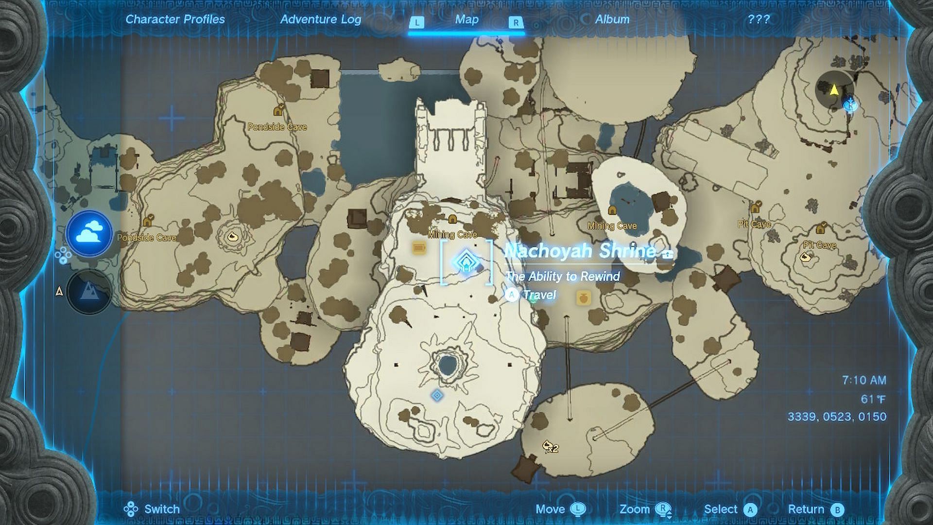 The Nachoyah Shrine in the in-game map of Tears of The Kingdom (Image via Nintendo)