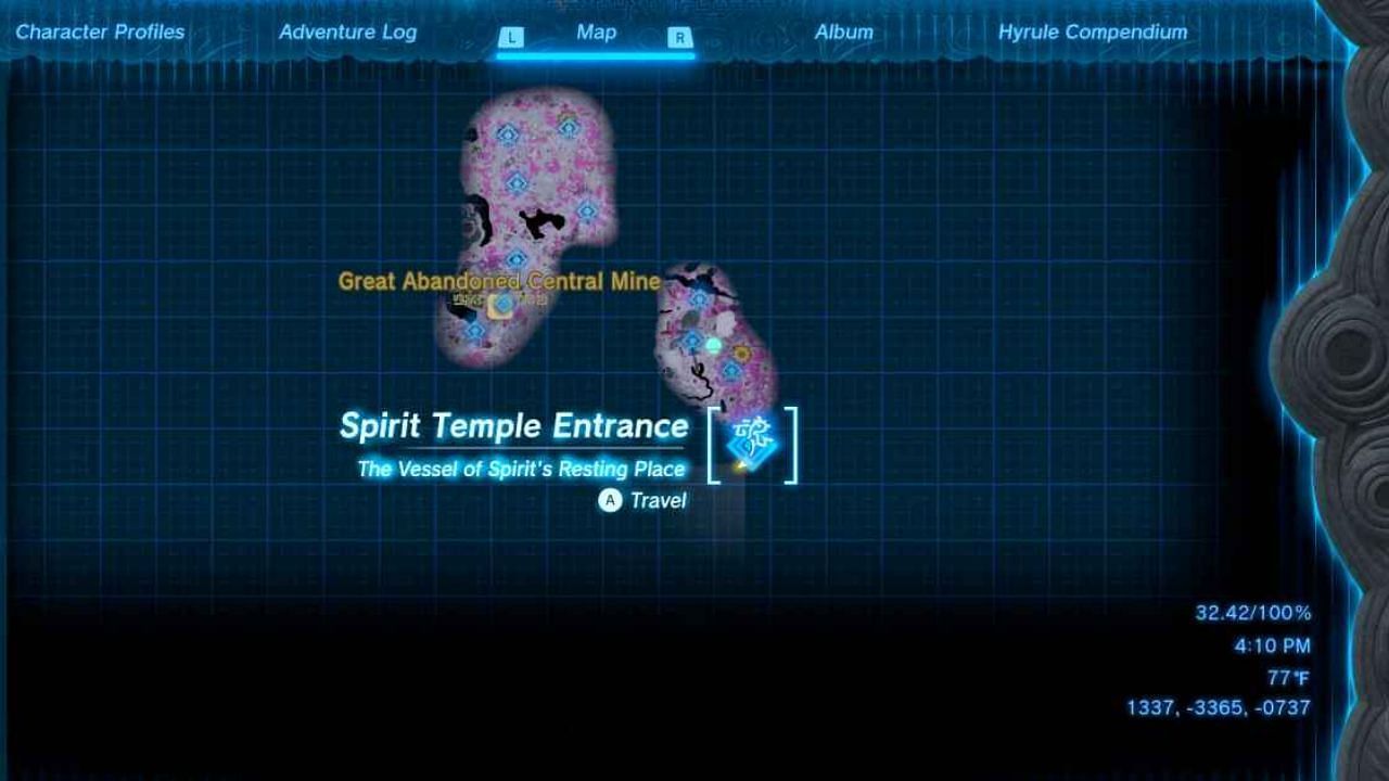 Location of the Ancient Blades Below Side Quest (Image via Nintendo)