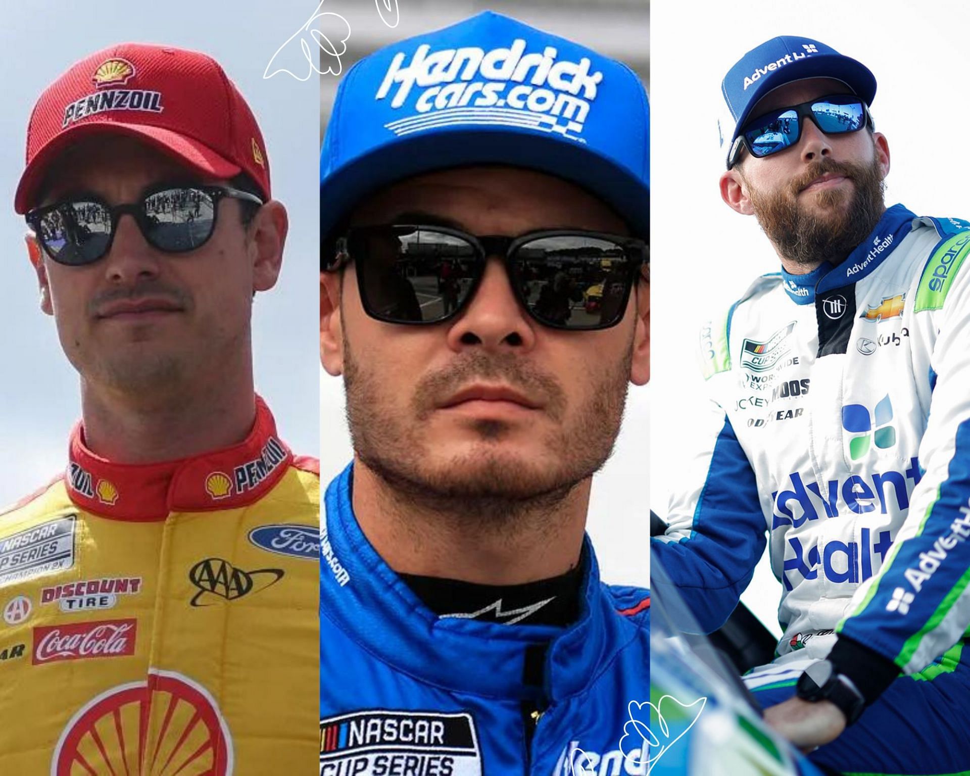 (L-R) NASCAR Cup Series drivers Joey Logano, Kyle Larson and Ross Chastain