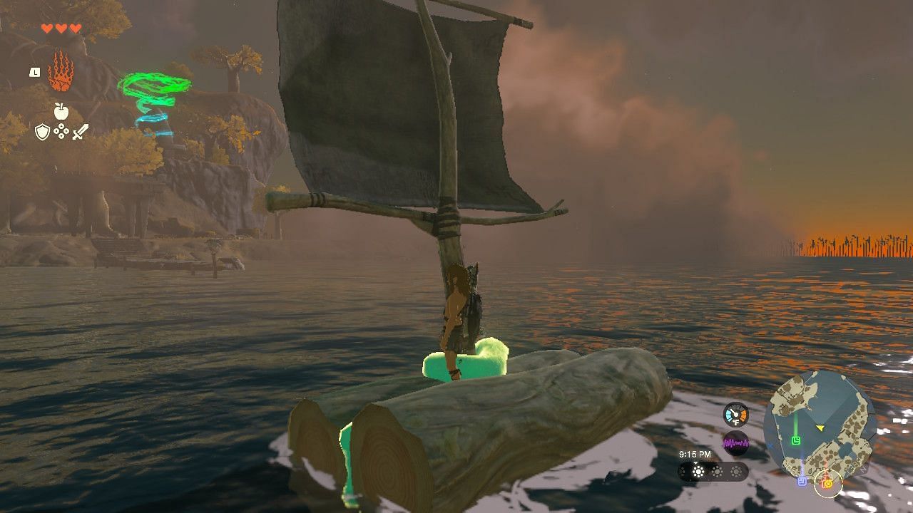Creating a raft in Tears of the Kingdom (Image via Nintendo)