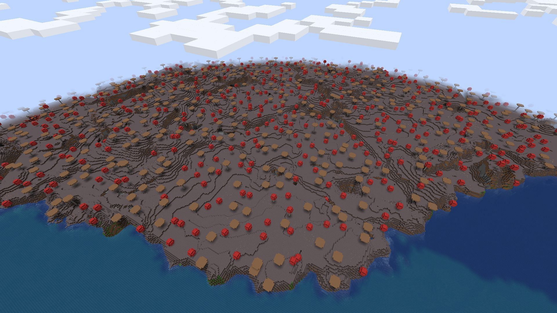 This Minecraft seed has one of the largest mushroom field biomes players might ever see (Image via Mojang)