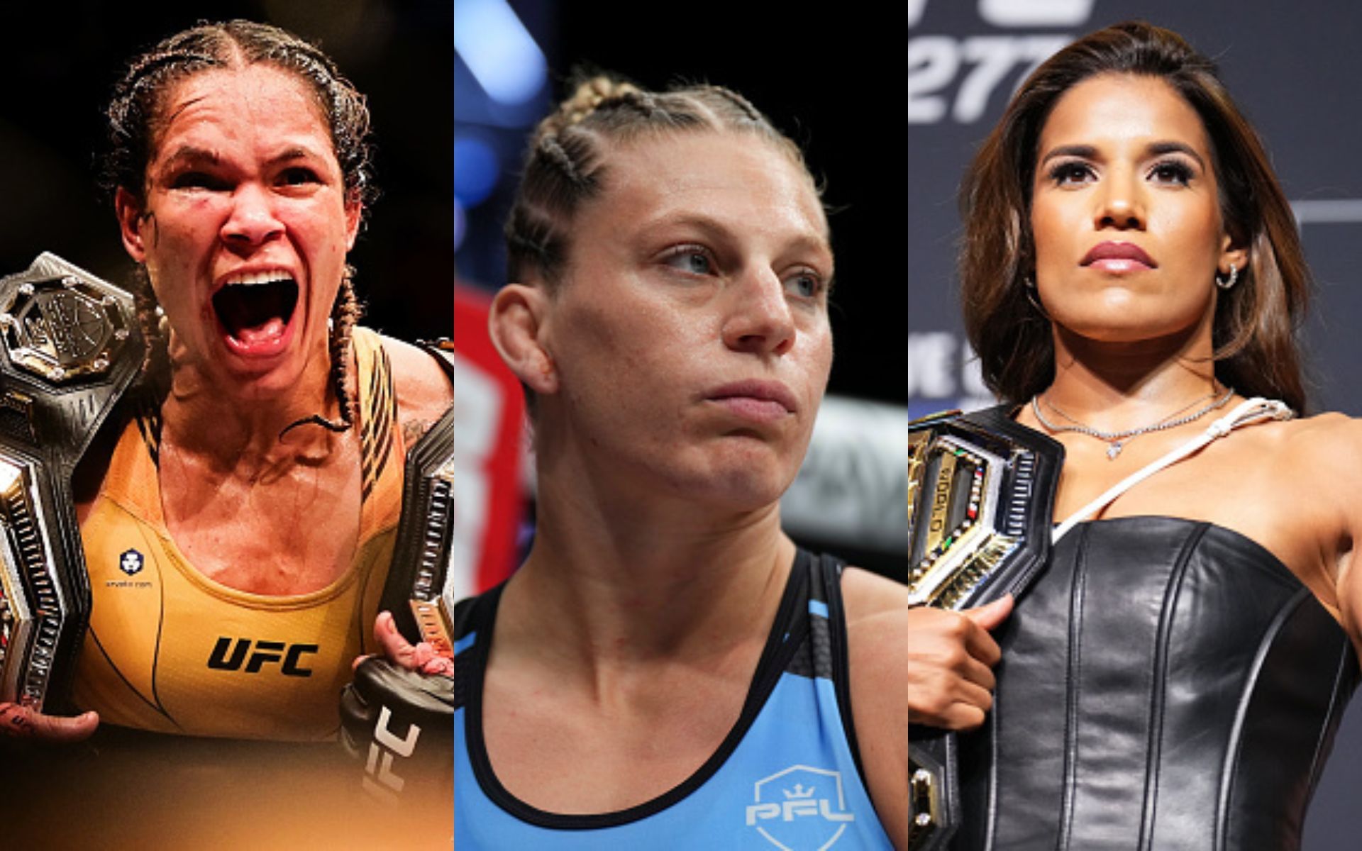 Amanda Nunes (left), Kayla Harrison (middle), Julianna Pena (right)