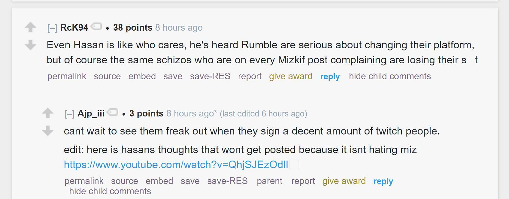 Reddit community discussing Mizkif&#039;s livestreaming deal with Rumble (Image via r/LivestreamFail)