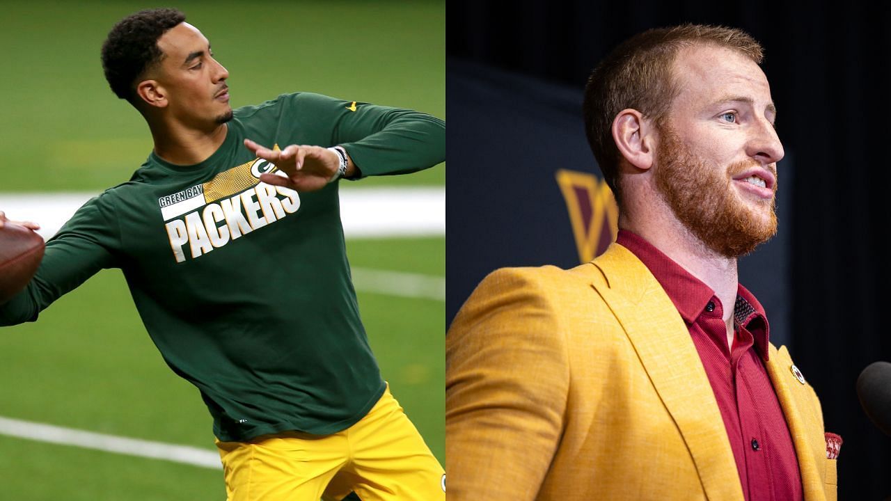 Jordan Love could finally have a quality backup in Carson Wentz (images via Getty)