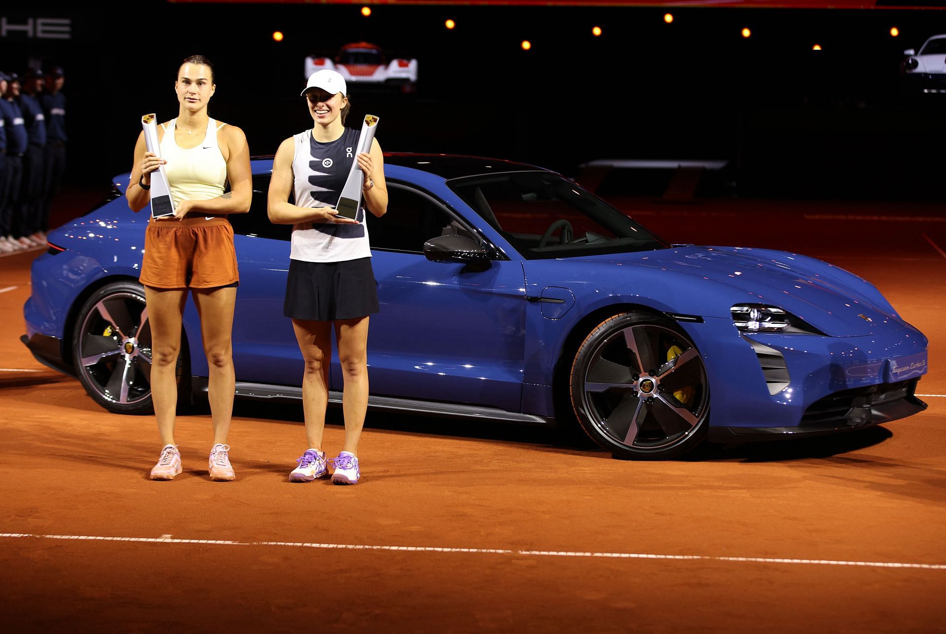 Aryna Sabalenka and Iga Swiatek pictured at the Porsche Tennis Grand Prix Stuttgart 2023 - Day 9.