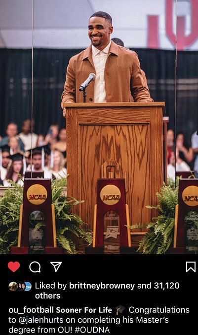 Jalen Hurts' incredible 2023 continues after the Eagles QB earns master's  from Oklahoma