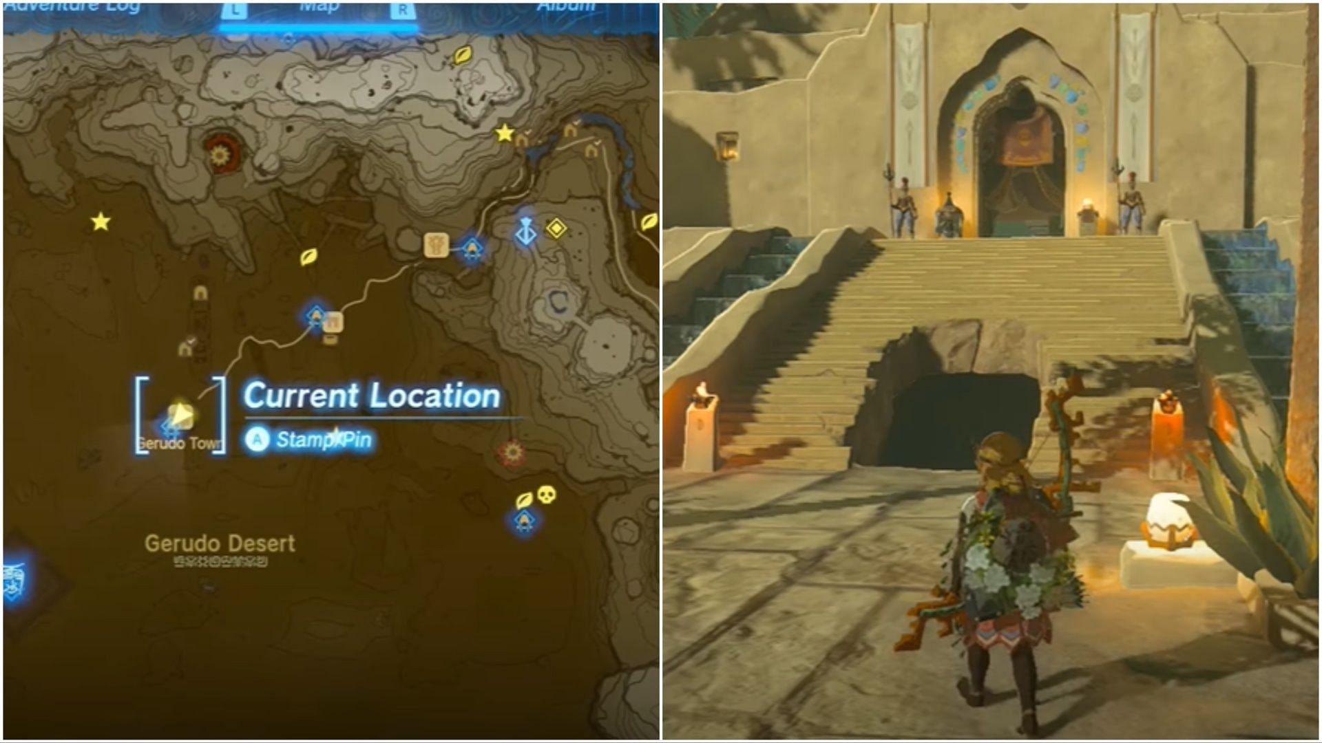 Go to the Gerudo Shelter in the evening (Image via YouTube/ No-Nonsense Guides)