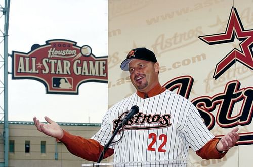 Roger Clemens signs with the Houston Astros