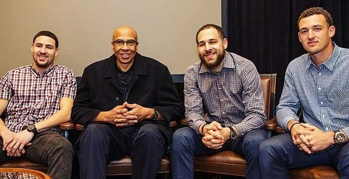 Thompson Brothers seated with their Father Mychal Thompson (Image source: Pinterest)