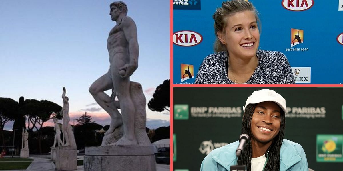 Eugenie Bouchard and Coco Gauff were amused by a statue at the Foro Italico