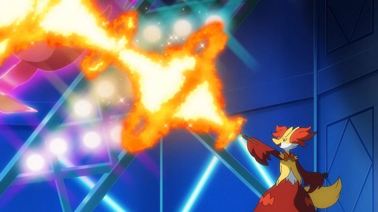 Delphox using Mystic Fire in the anime (Image via The Pokemon Company)