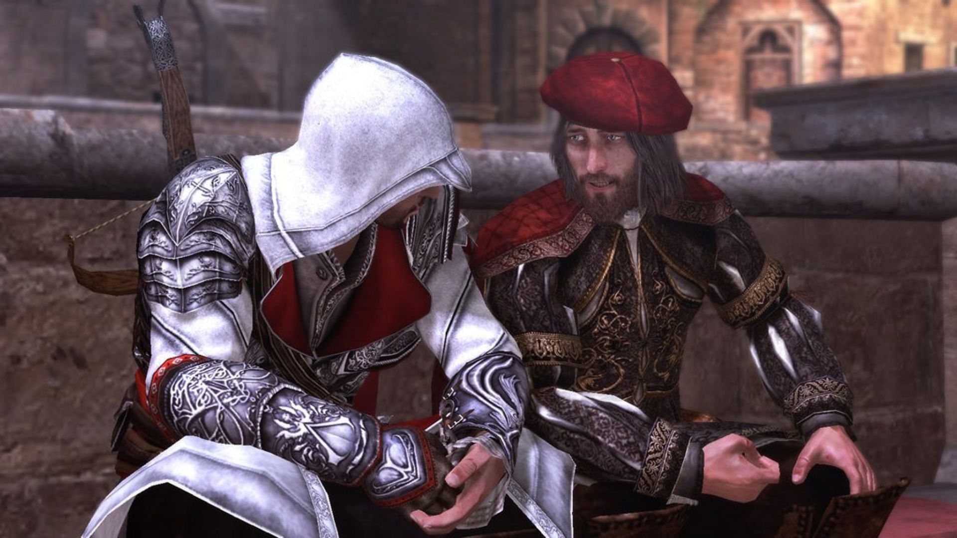 Ezio and Leonardo share thoughts and ideas. (Image via Ubisoft)