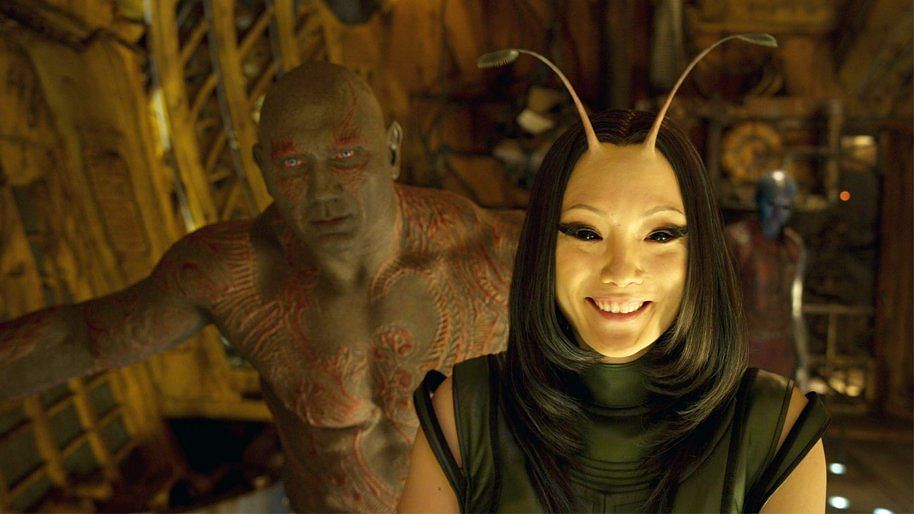 Pom Klementieff and Dave Bautista in Guardians of the Galaxy 2 (Image via Marvel)