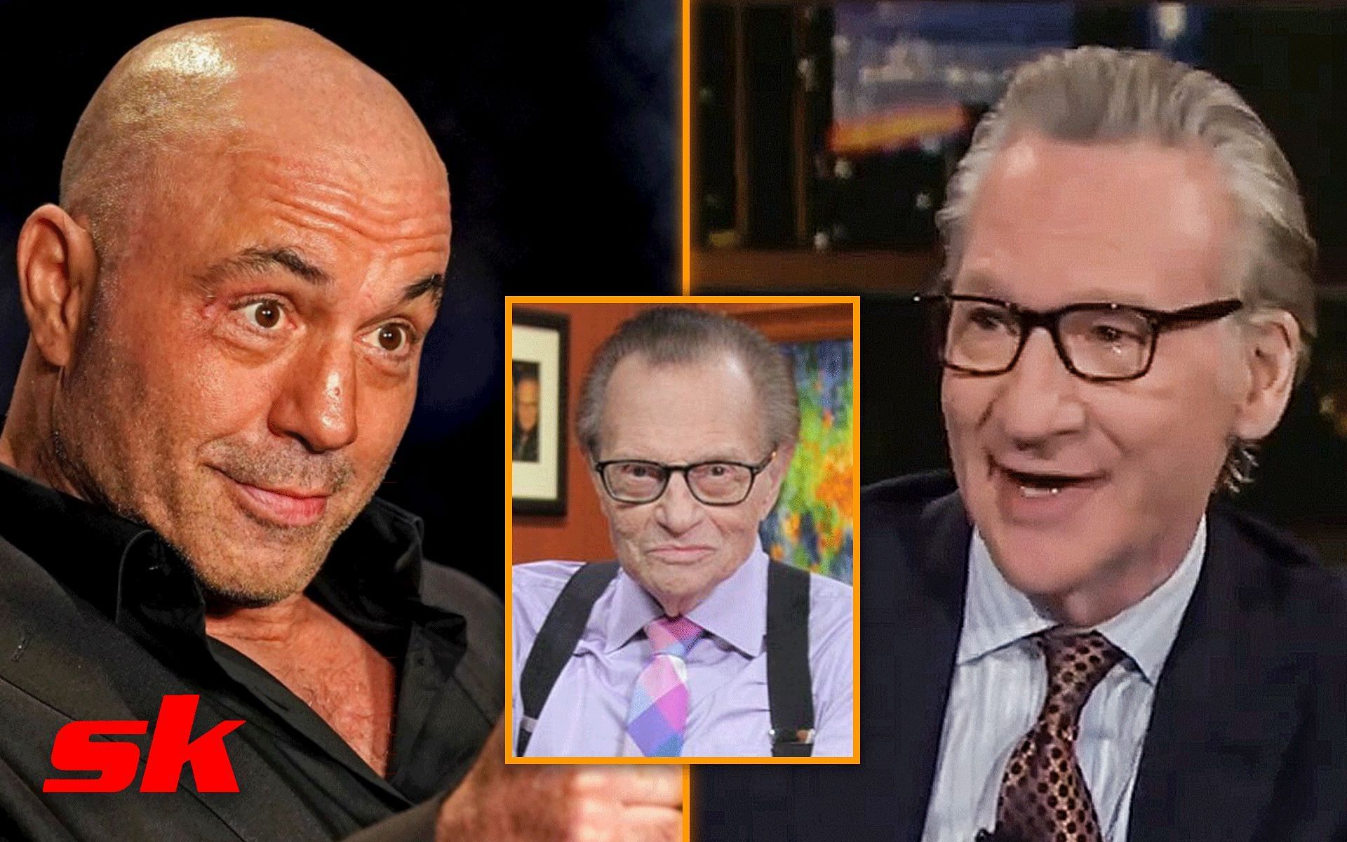 Joe Rogan (Left); Larry King (Middle); Bill Maher (Right) [*Image courtesy: left image via @Theo13GR Twitter; middle image via @larrykingnow Instagram; right image via @billmaher Instagram]