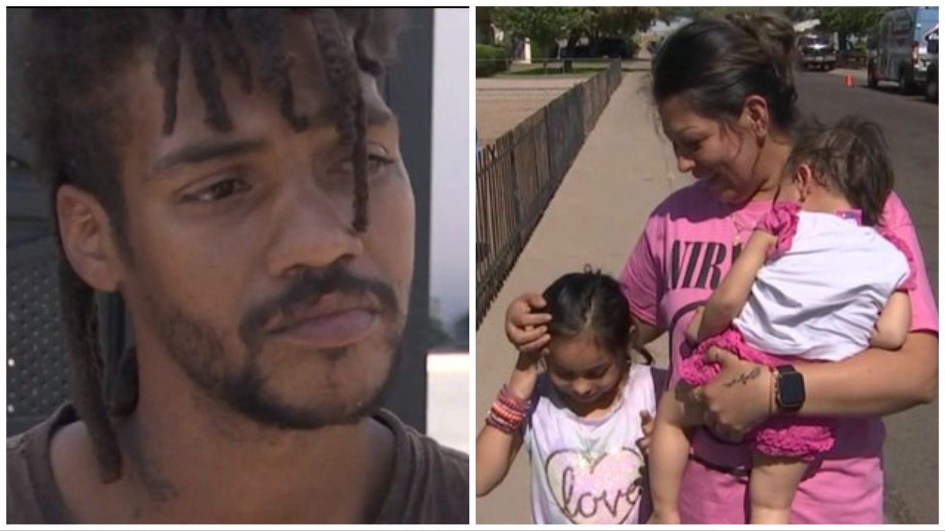 Hollins (left) rescued a family (right) from a burning apartment in Phoenix, (Images via Fifty Shades of Whey/Twitter)