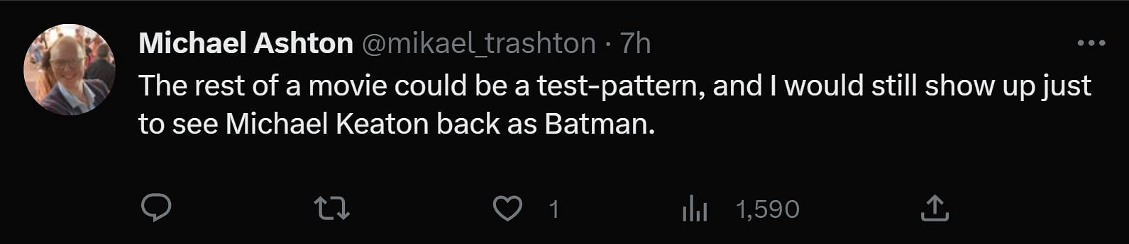 A tweet reply to DF&#039;s post about Michael Keaton&#039;s Batman (Image via Twitter)