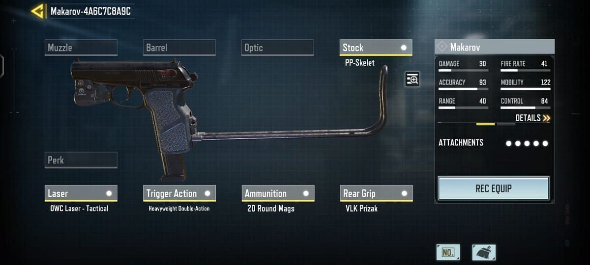 An ideal setup for the Makarov for stability and accuracy (Image via COD Mobile)