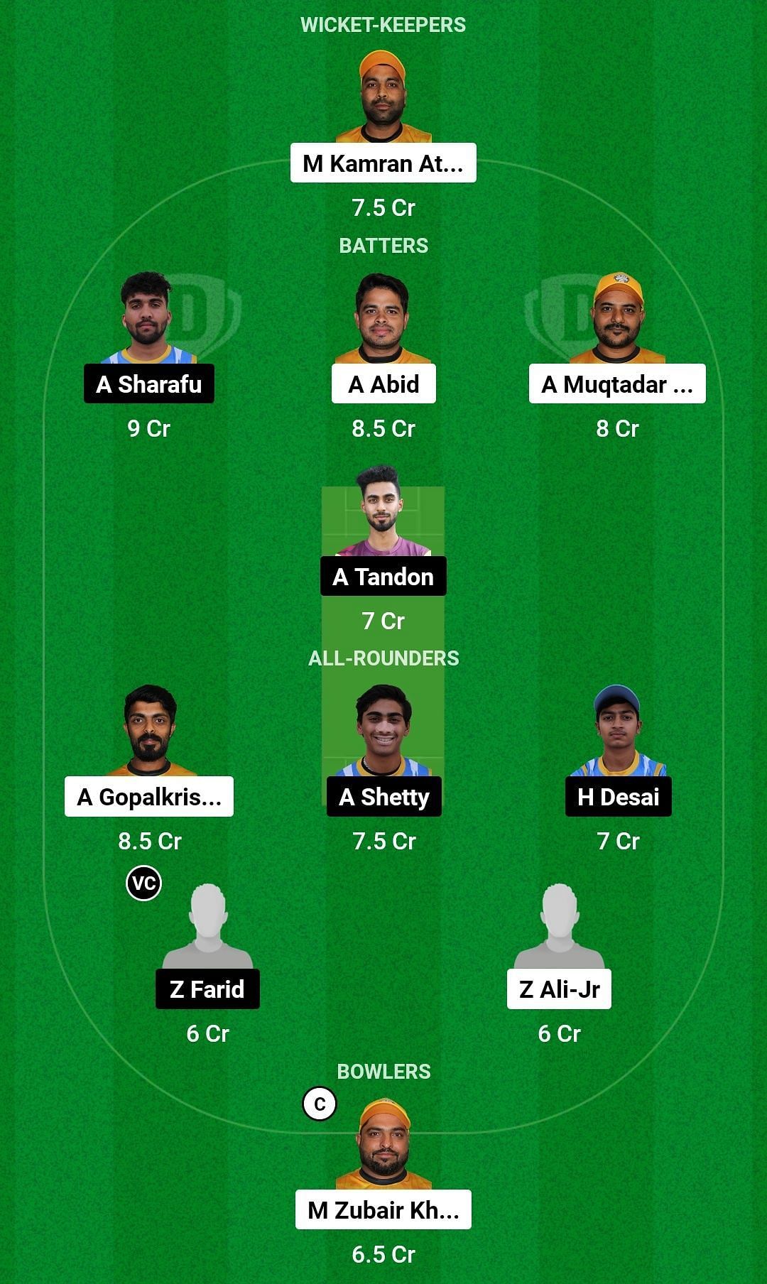 Dream11 Team for Abu Dhabi vs Emirates - Emirates D10 2023.