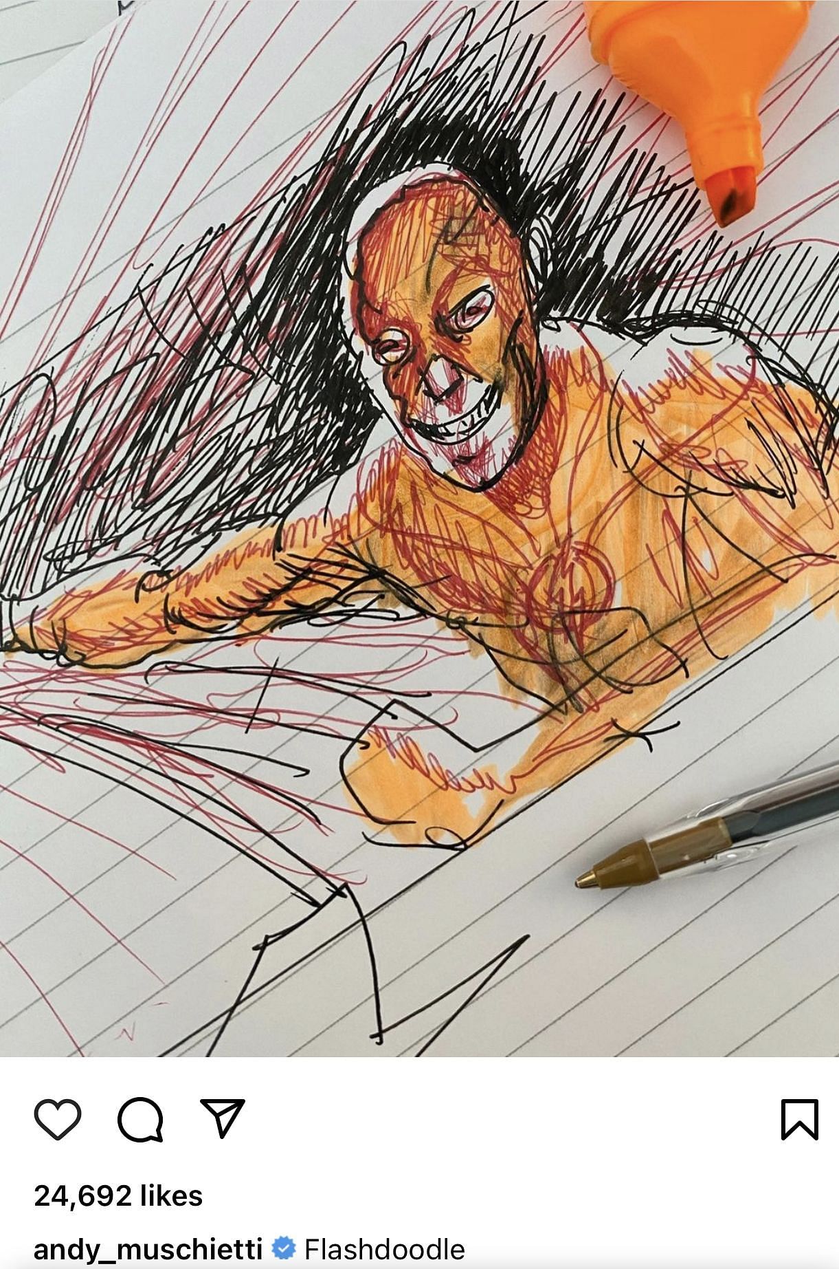 Director Andy Muschietti&#039;s Instagram post featuring a sketch that fans speculate may hint at the appearance of the Reverse Flash in the upcoming movie (Image via Andy Muschietti&#039;s Instagram)