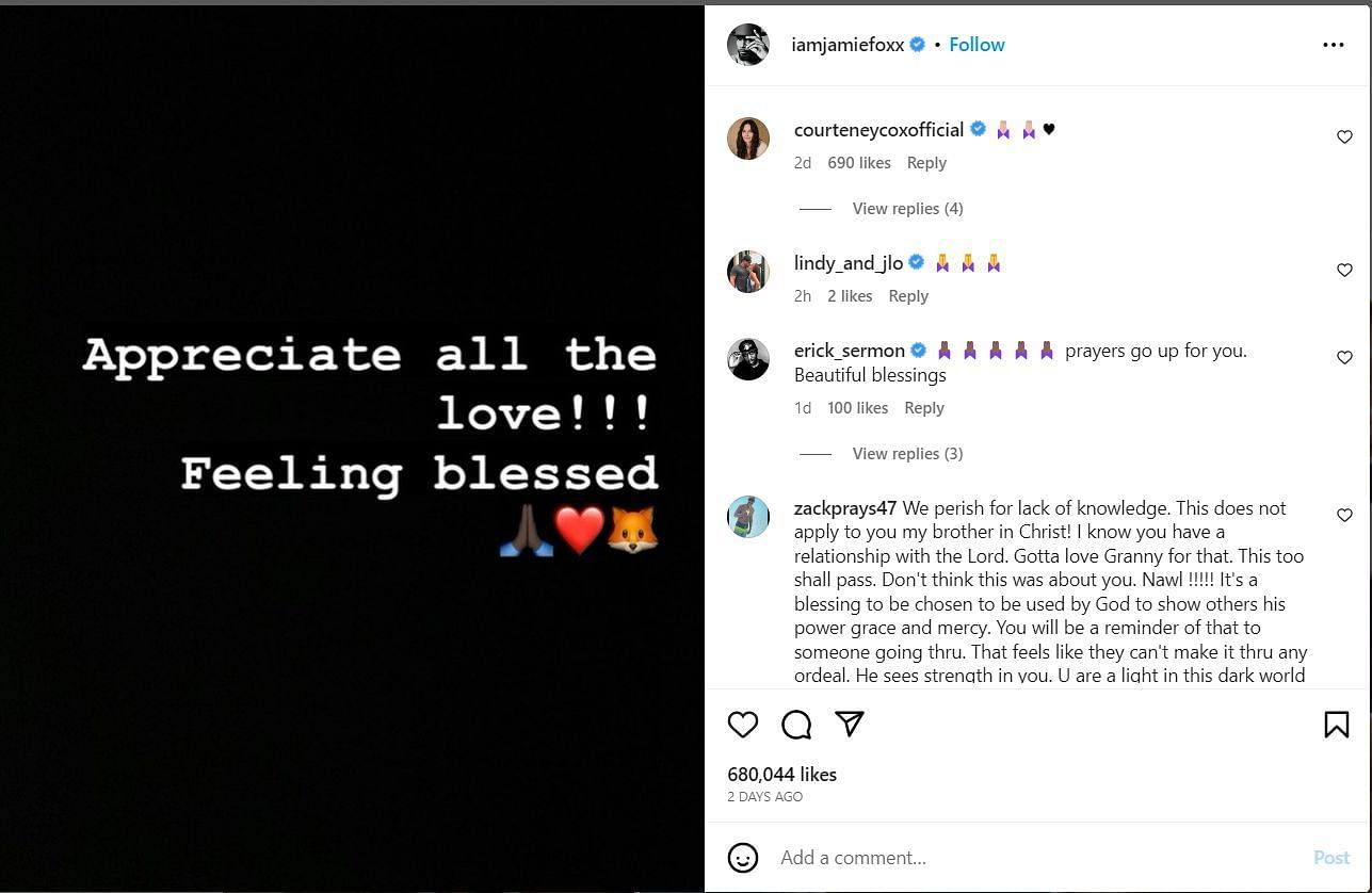 Jamie Foxx latest Instagram post. (Image via Instagram)