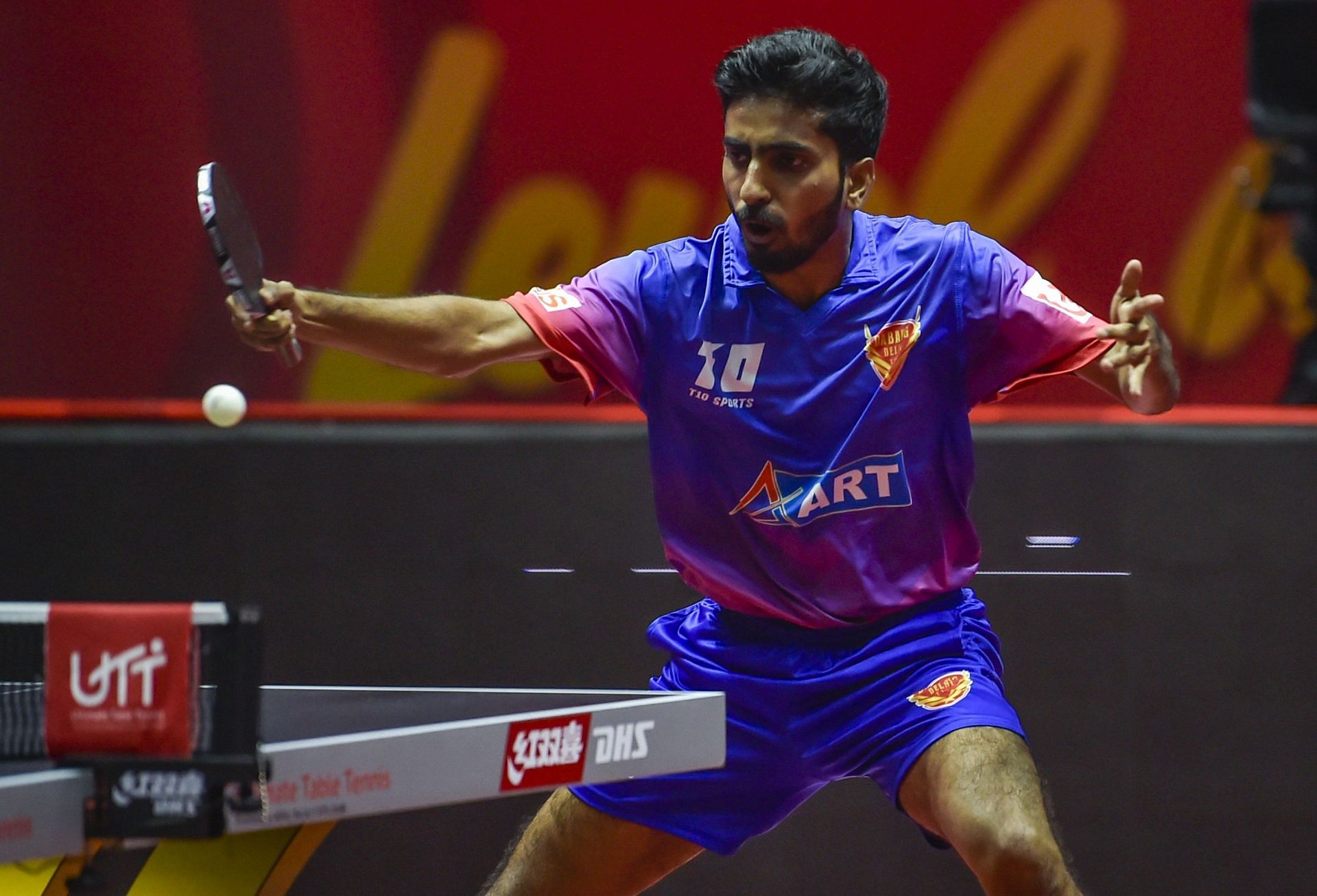 Sathiyan Gnanasekaran in action at the Ultimate Table Tennis League. 