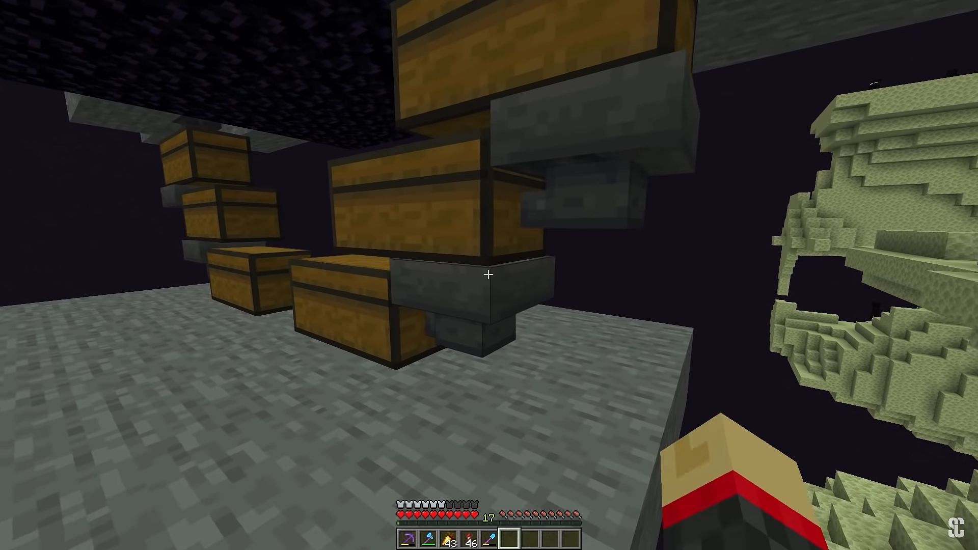Observe the sand blocks duplication area in the end, and make a collection area to store them in chests in Minecraft (Image via YouTube / Shulkercraft)
