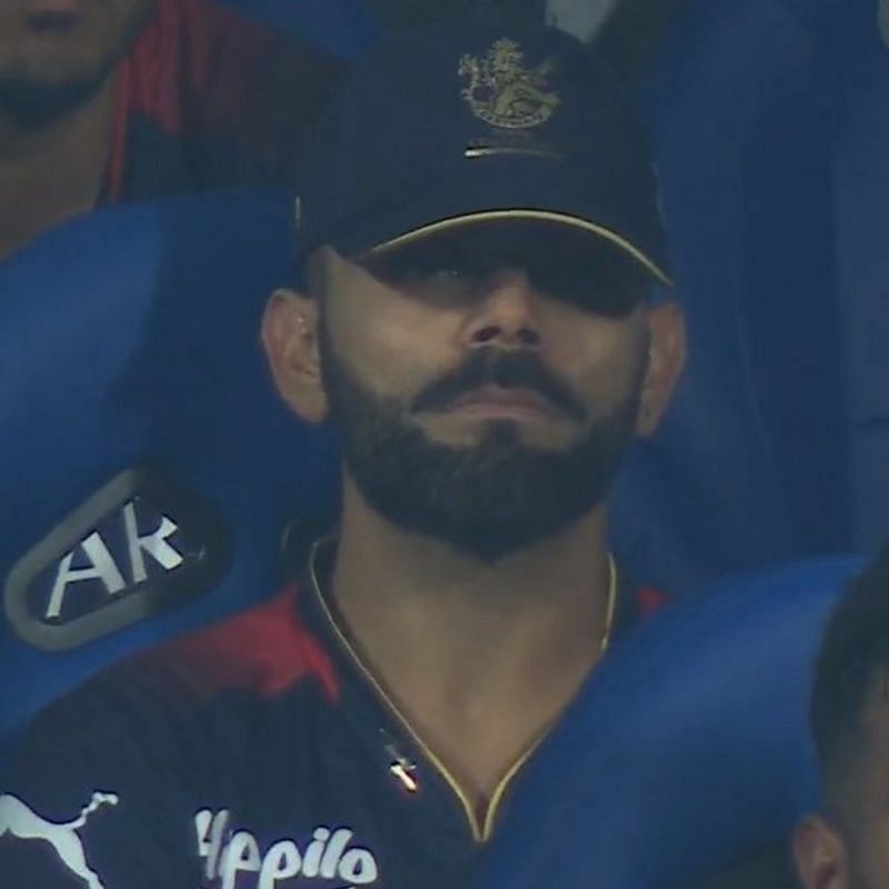 Virat Kohli left the field towards the end of the match after hurting his leg while taking a catch. Pic: JioCinema