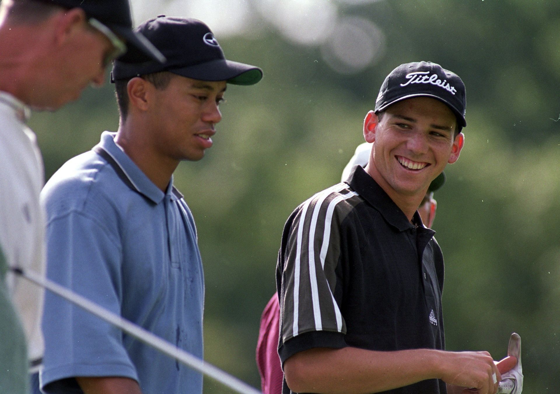 Tiger Woods and Sergio Garcia during one of the most memorable moments on the PGA Tour. 1999. (image via Getty).
