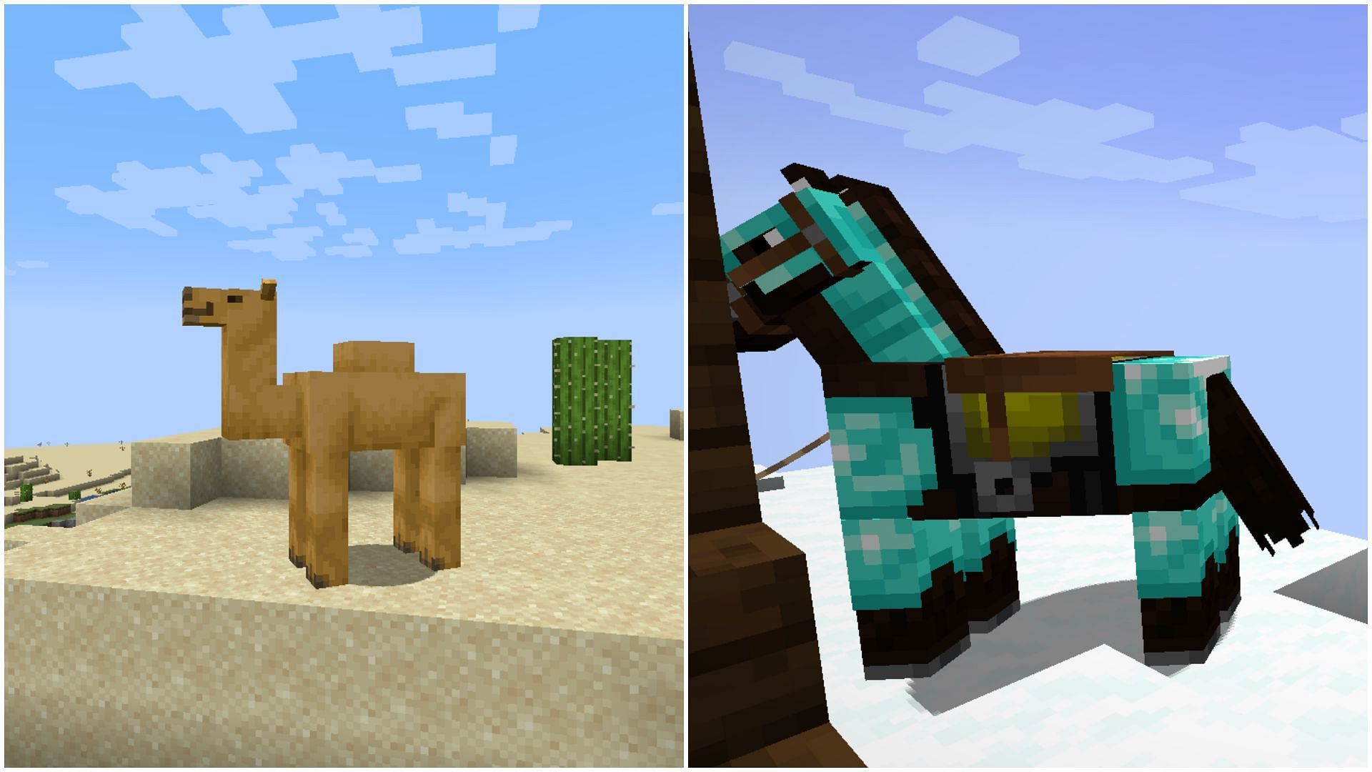 The brand new Minecraft 1.20 update pre-release allow players to glide with camels and horses (Image via Sportskeeda)
