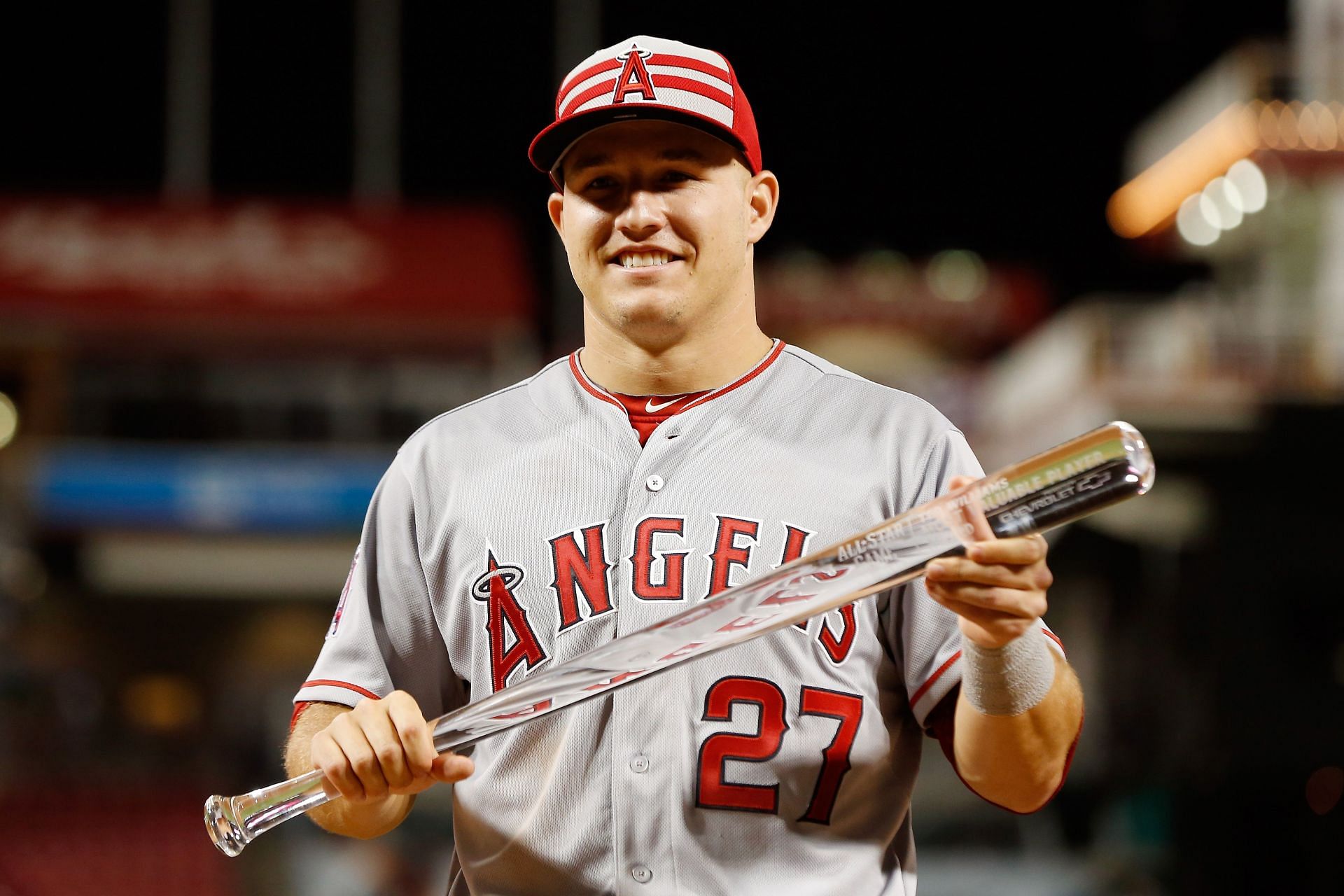 American League All-Star Mike Trout #27 of the Los Angeles Angels (Photo by Rob Carr/Getty Images)